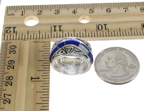 Lapis And Opal Inlay Water Wave Southwestern Silver Ring Size 5-3/4 WX61051